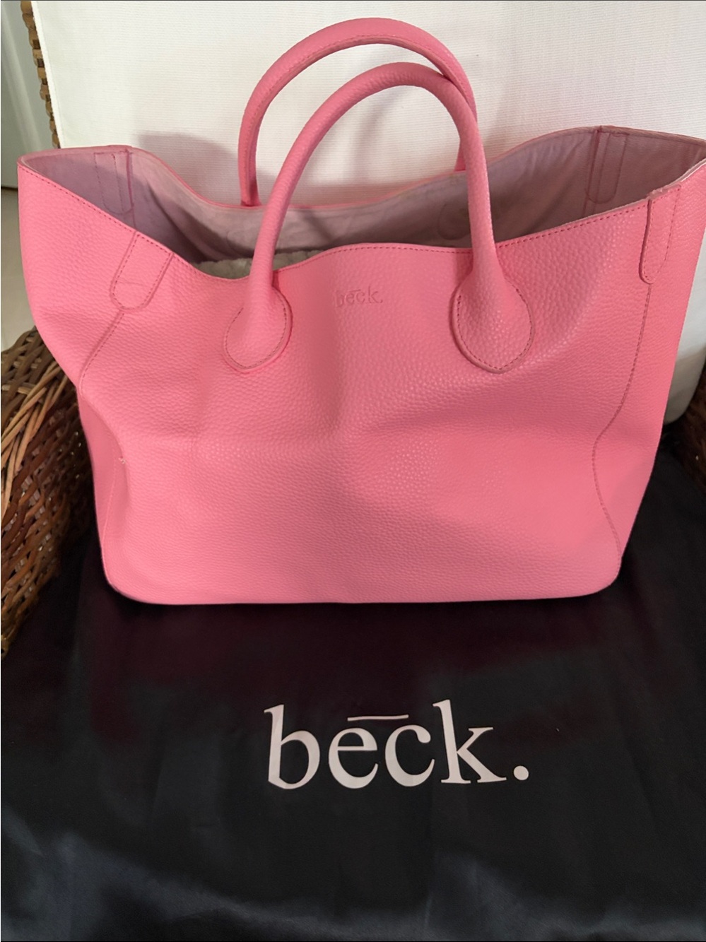 Pink Pebbled Leather Tote Bag with Top Handles